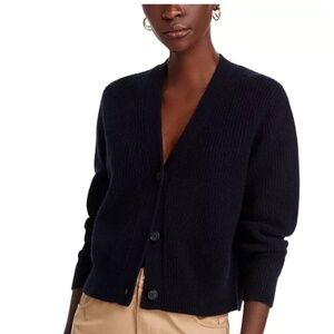 Luxurious 100% Cashmere V-Neck Novelty Stitch Cardigan By Aqua in Black